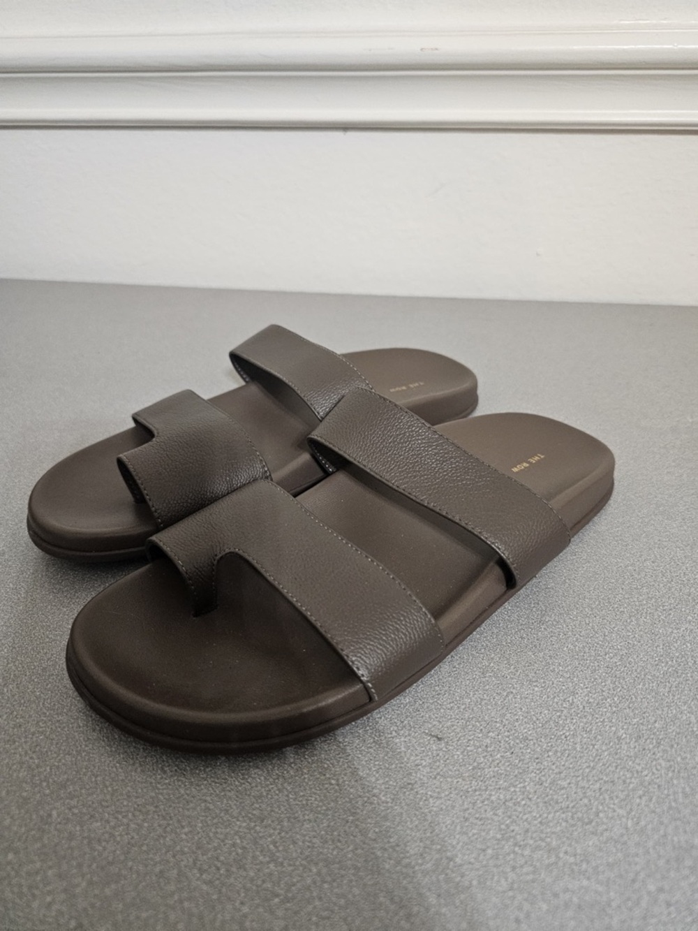 The Row Women’s Brown Double-Strap Leather Slide Sandals - Picture 2 of 4